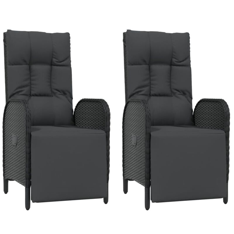 vidaXL Patio Reclining Chairs with Cushions 2 pcs Poly Rattan Black