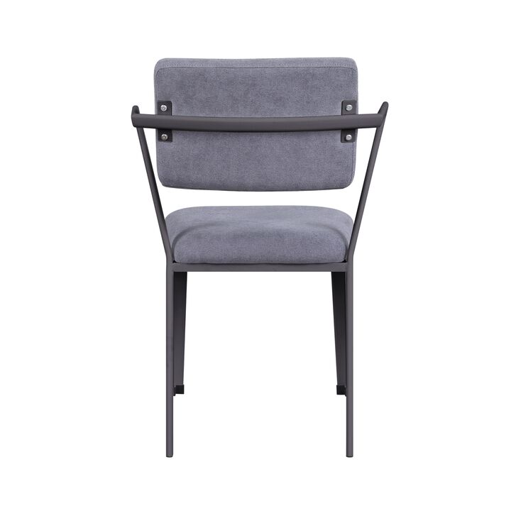 Metal Chair with Fabric Upholstered Seat and Back, Gray - Benzara