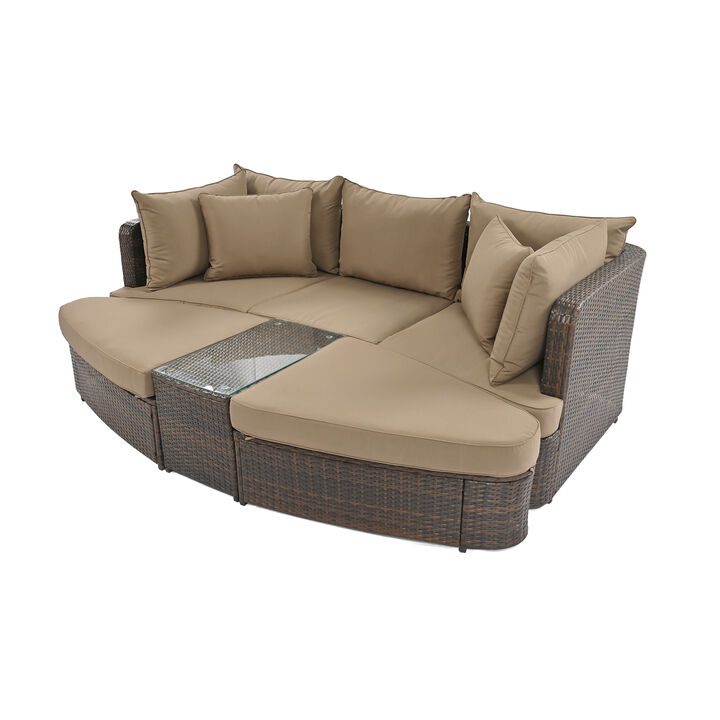 6-Piece Outdoor Rattan Sofa Set with Coffee Table