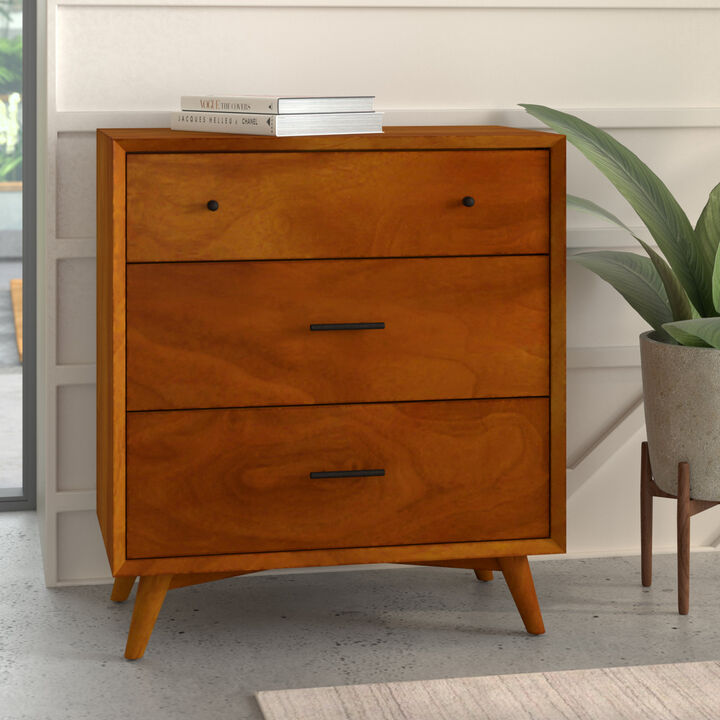 Flynn Mid Century Modern 3 Drawer Small Chest, Acorn