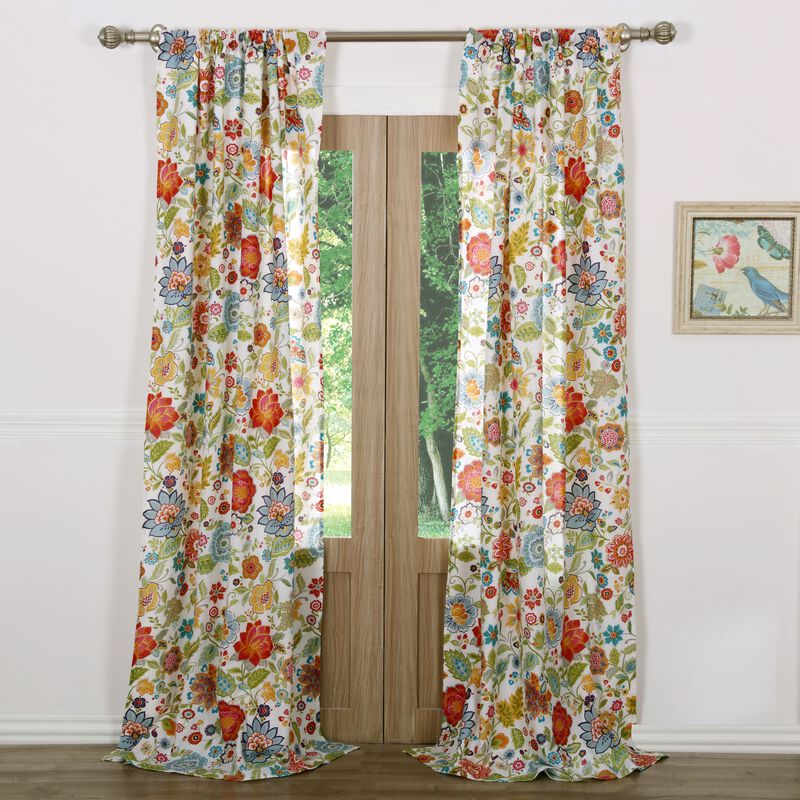 Greenland Home Fashion Astoria Sun Protection Window Curtain Panel Pair With Tie Backs - 2 - Piece - White 42x63"