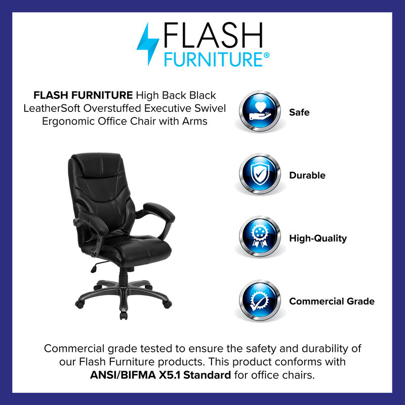 Greer High Back Black LeatherSoft Executive Swivel Ergonomic Office Chair with Arms