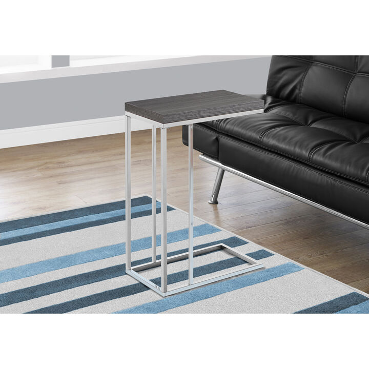 Monarch Specialties I 3228 Accent Table, C-shaped, End, Side, Snack, Living Room, Bedroom, Metal, Laminate, Grey, Chrome, Contemporary, Modern