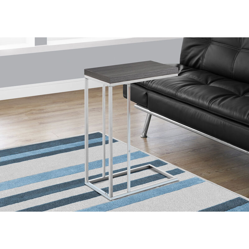 Monarch Specialties I 3228 Accent Table, C-shaped, End, Side, Snack, Living Room, Bedroom, Metal, Laminate, Grey, Chrome, Contemporary, Modern