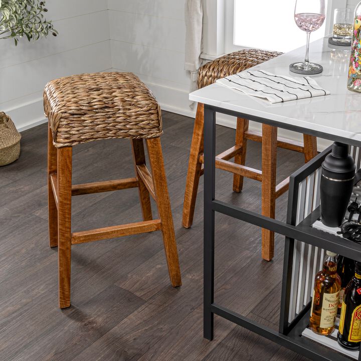 Maui Rustic Bohemian Hyacinth/Wood Backless Bar Stool