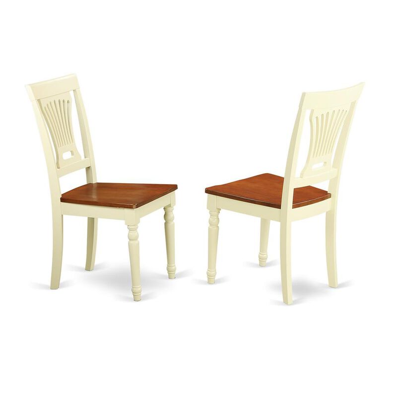East West Furniture Plainville  Kitchen  dining  Chair  Wood  Seat  -  Buttermilk  and  Cherry  Finish,  Set  of  2