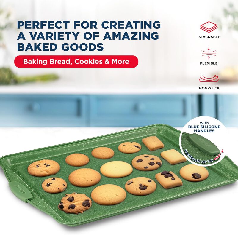 BAKKEN Kitchen Baking Pan Set - Nonstick Coating, Carbon Steel Bakeware Sets with Silicone Handles, Baking Kitchen Essentials, PFOA, PFOS, PTFE Free, Oven Safe Tray (Up To 450° F), Set of 8