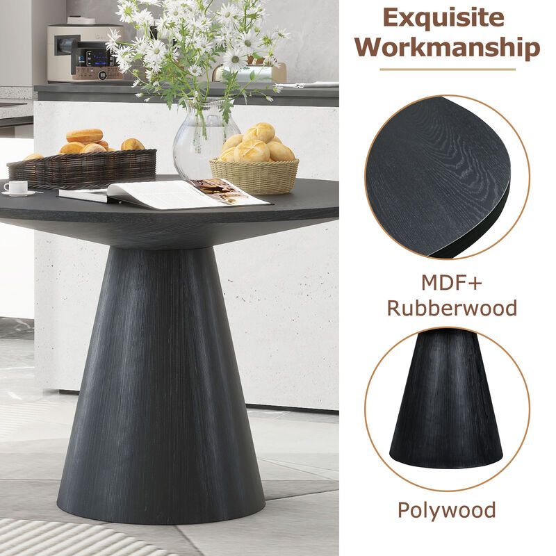 Gewnee Retro Round Dining Table Minimalist Elegant Table for Living Room, Dining Room (Black)