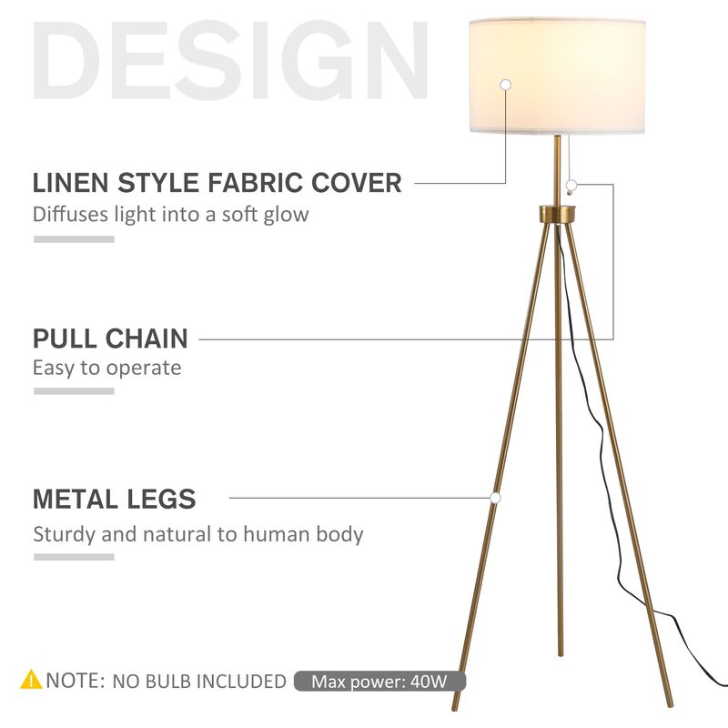 Gold Tripod Elegance: 59.75" Floor Lamp with Fabric Shade