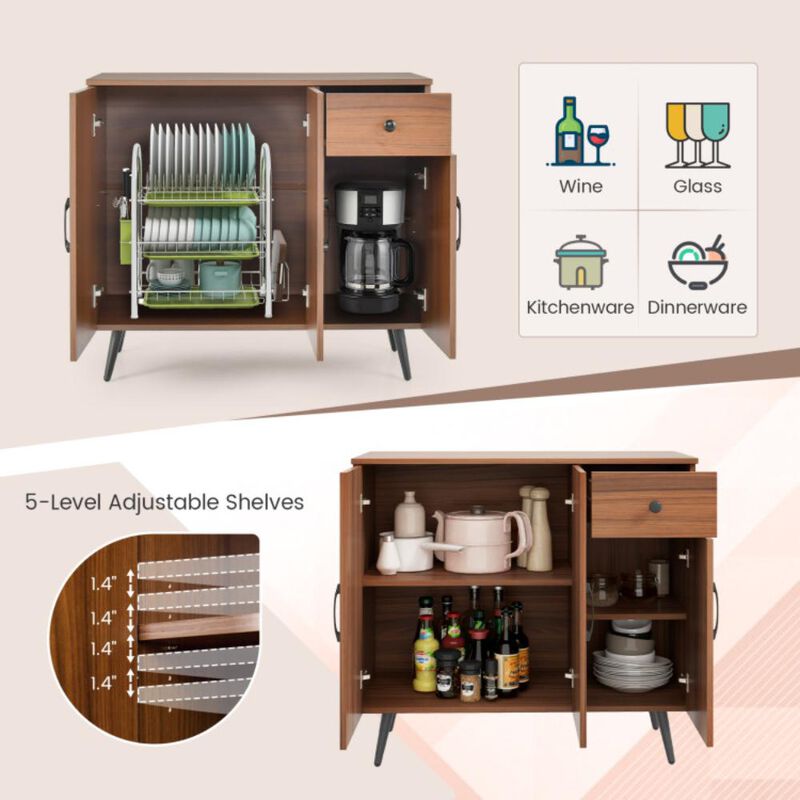 Hivvago Sideboard Cabinet with 3 Doors and Pull out Drawer Adjustable Shelves-Walnut