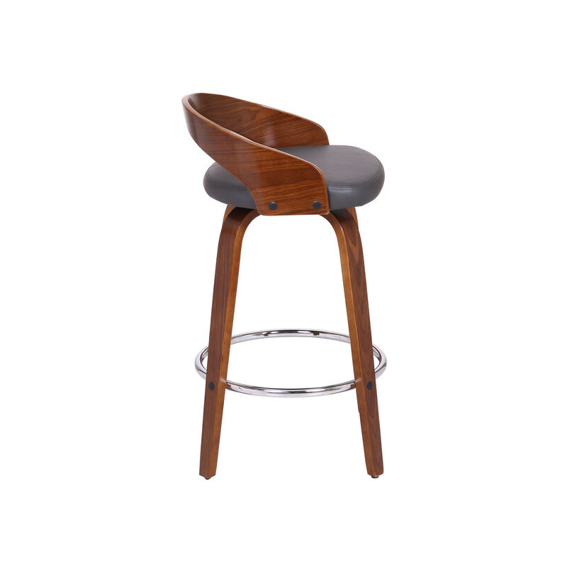 Sonia Bar Height Swivel Brown Faux Leather and Walnut Wood Bar Stool