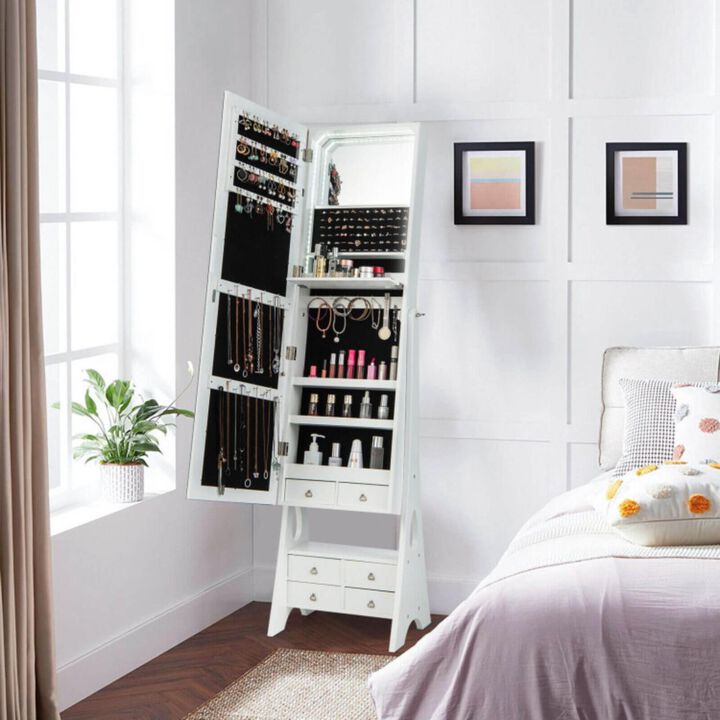Hivvago Freestanding Full Length LED Mirrored Jewelry Armoire with 6 Drawers