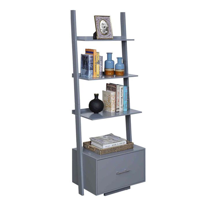 Convenience Concepts American Heritage Ladder Bookshelf with File Drawer, Gray
