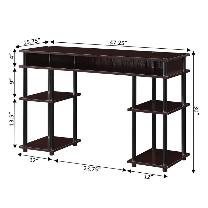 Convenience Concepts Designs2Go No Tools Student Desk with Shelves, Espresso/Black