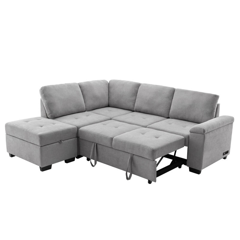 L-Shaped Sleeper Sectional Sofa with USB Charge