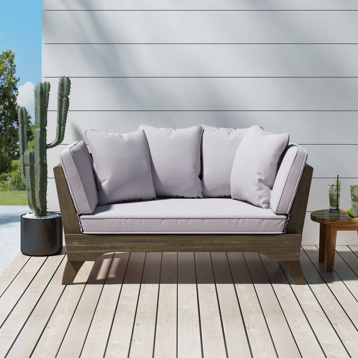 Merax Acacia Wood Patio Convertible Couch Sofa Bed