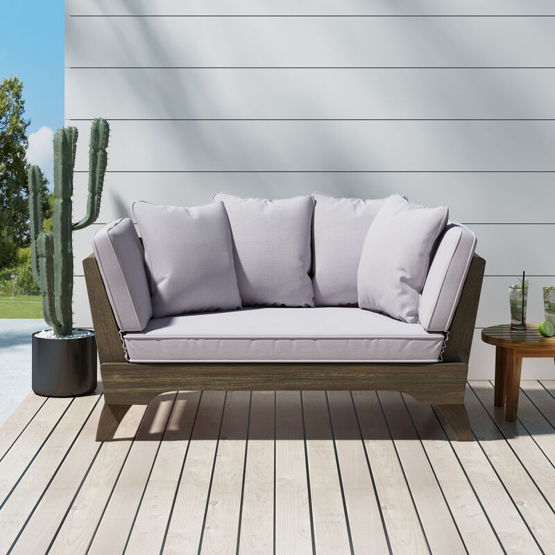 Merax Acacia Wood Patio Convertible Couch Sofa Bed