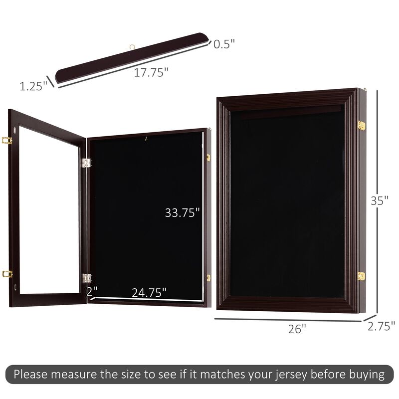 Compact Jersey Showcase: 35"x26" Cherry Brown UV-Resistant Display Case