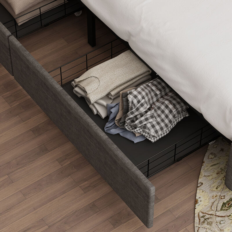 FUFU&GAGA Grey Upholstered Full-Size Bed Frame with Storage Drawers (65.4" W x 82.7" L x 42.1" H),Grey