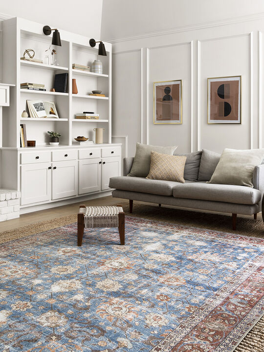 Loren LQ01 Blue/Brick 18" x 18" Sample Rug