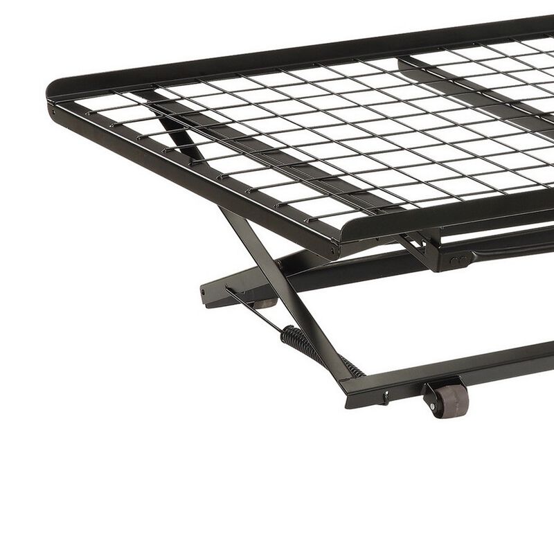 Pop Up Trundle Bed, Rolling Wheels, Easily Adjustable Height, Black Finish - Benzara