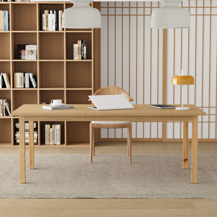 FUFU&GAGA Natural Wood Writing Desk, MDF & Rubberwood Construction (78.7" W x 29.5" H x 37.8" D), Natural Wood Finish