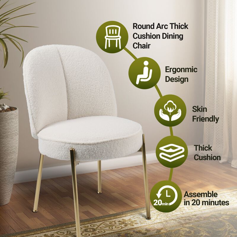Teddy Fabric Dinning Chair (Set of 2) in Greamy White with Adjustable Foot Nails
