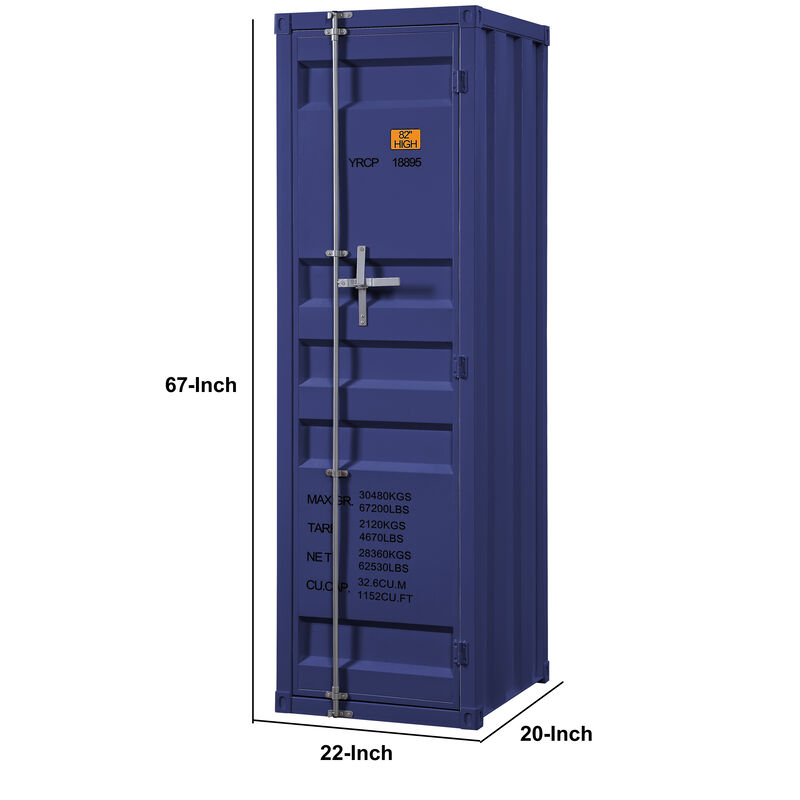 Industrial Style Metal Wardrobe with Recessed Door Front, Blue - Benzara