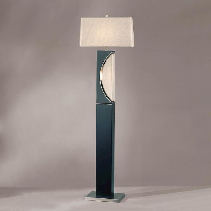 NOVA OF CALIFORNIA Half Moon Floor Lamp with Nightlight - Charcoal Gray, Etruscan Gold Linen Shade