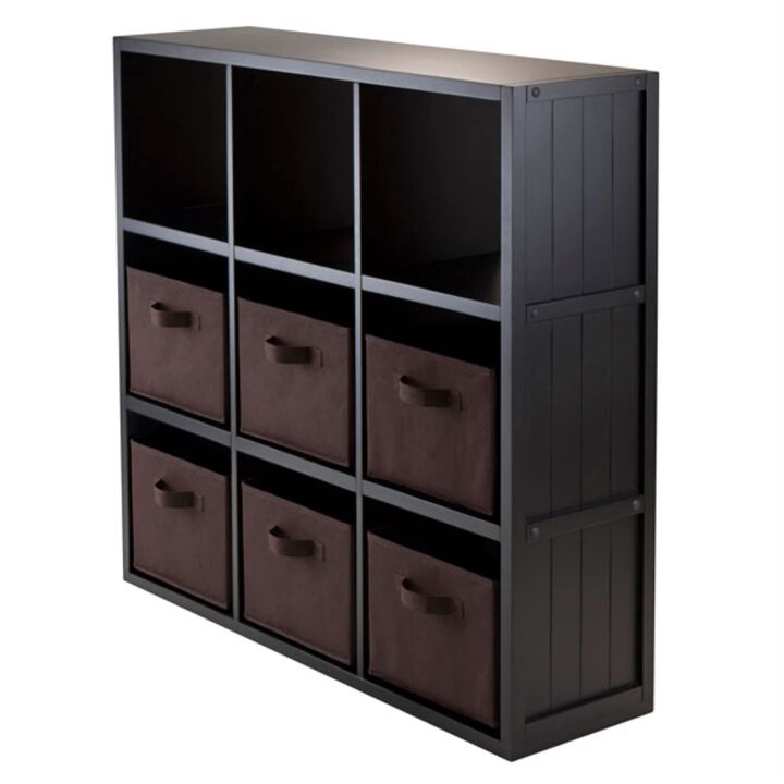 Timothy Collection 3x3 Shelving Unit with 6 Spacious Baskets - Modern Design, Black Finish, Composite Wood - Ideal Storage Solution for Home