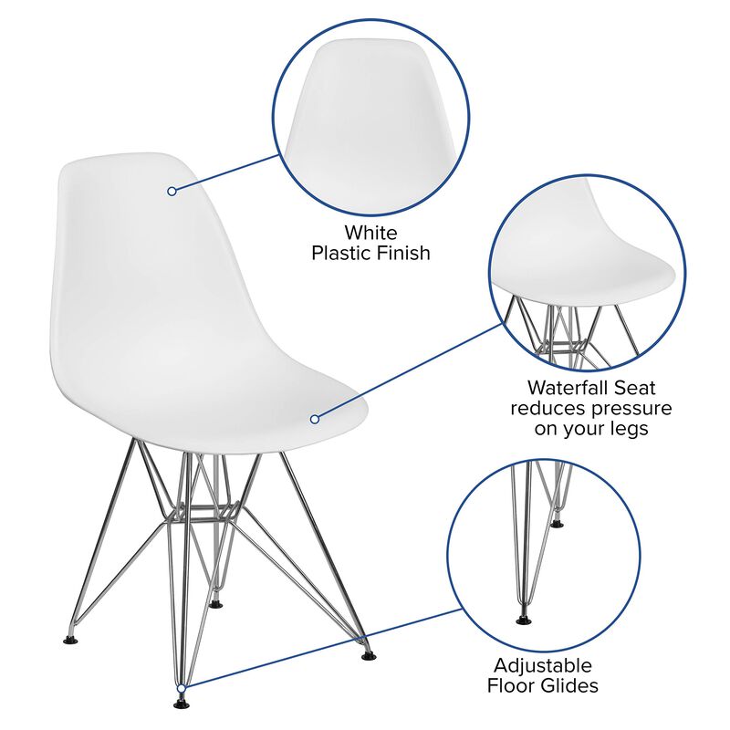 Flash Furniture Elon Series White Plastic Chair with Chrome Base