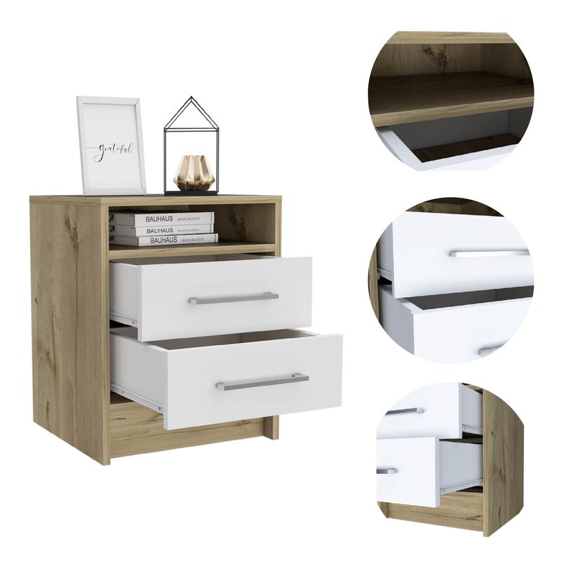 Streamdale Rowley 2-Drawer 1-Shelf Rectangle Nightstand And Light Oak