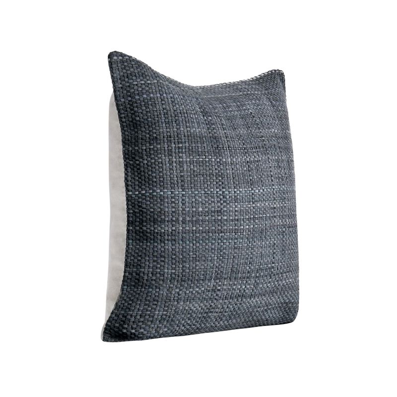 Sino Throw Pillow, Woven Basket Design, 18 Inch Blue Suede Leather - Benzara