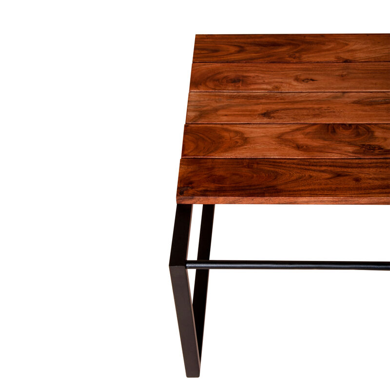 41.7 Inch Rectangular Coffee Table With Plank Style Top, Metal Frame, Brown And Black