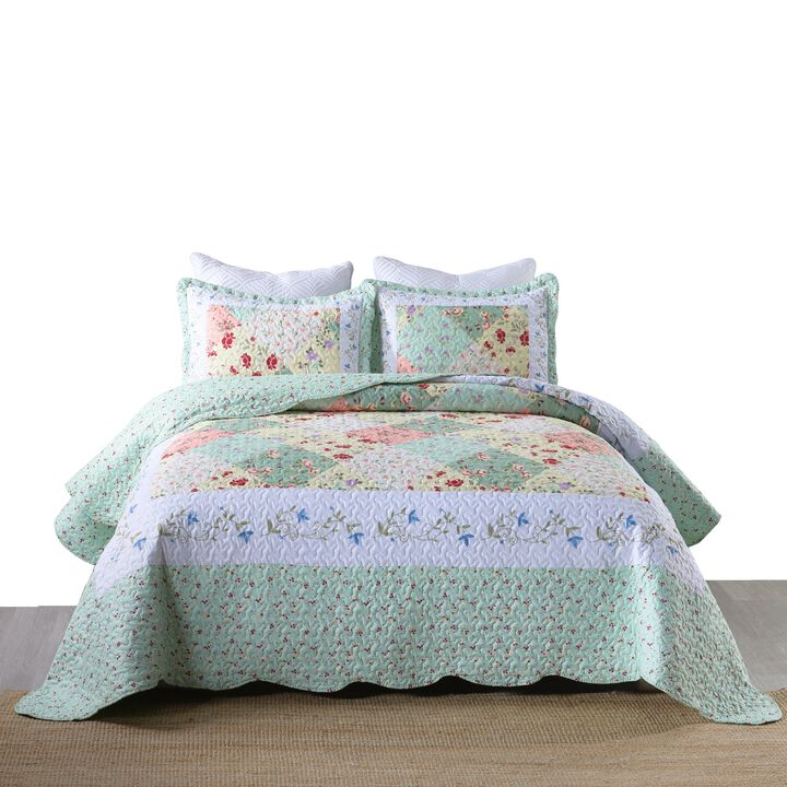 MarCielo 3 Piece Printed Quilt Bedspread Set