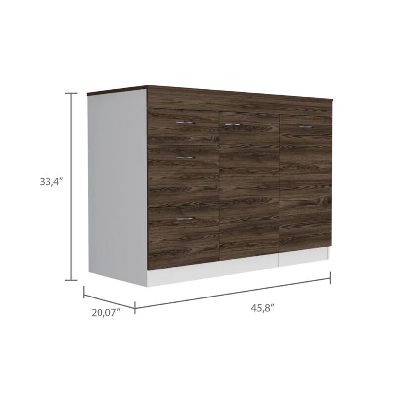 Laurel 3-Drawer L-Shaped Convertible Kitchen Island White And Dark Walnut