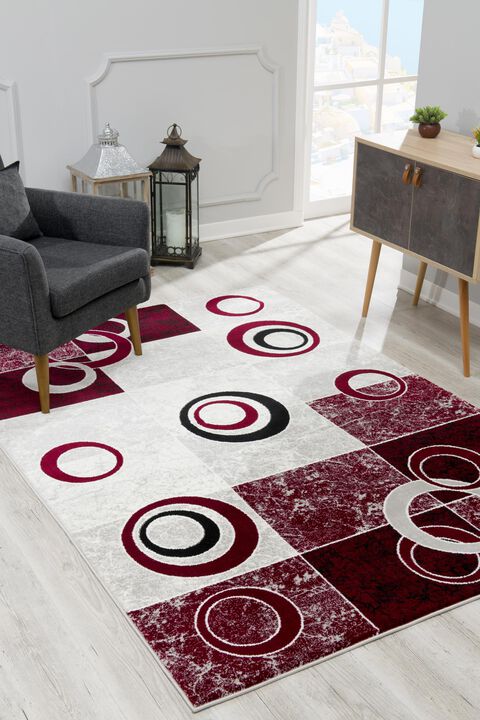 Montage Modern Geometric Red Grey Indoor Area Rug