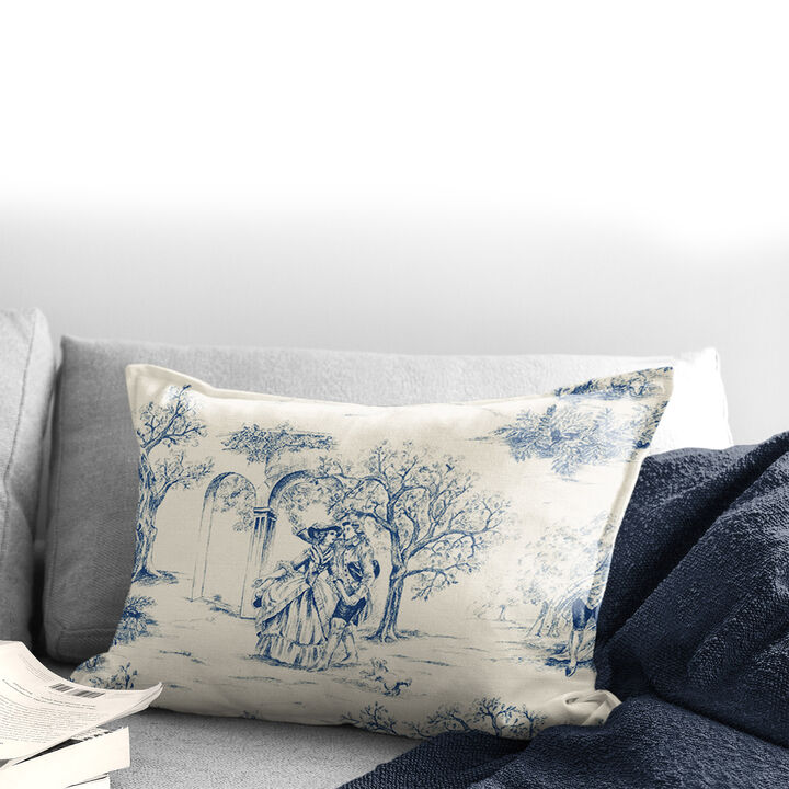6ix Tailors Fine Linens Archamps Toile Blue Decorative Throw Pillows