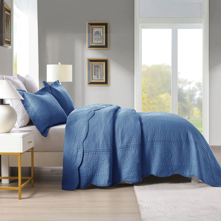 MarCielo 3 PCS 100% Cotton Oversized Bedspread Set Lightweight Quilt Set TG - King
