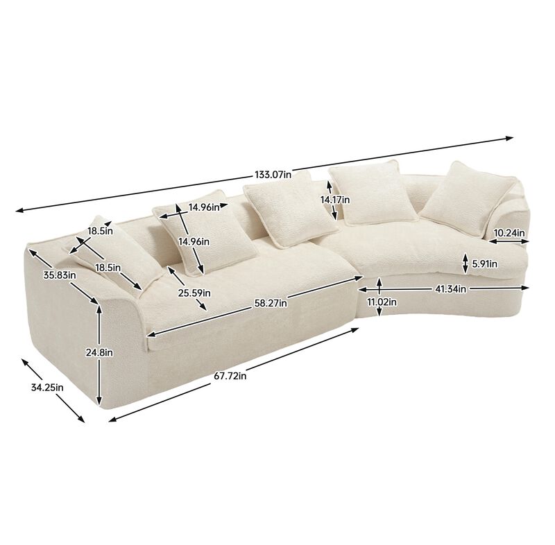 Merax 3-Seater Boucle Sofa with 5 Pillows