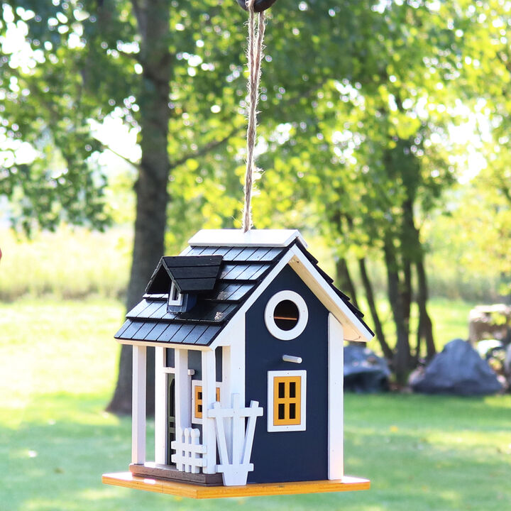 Sunnydaze 9.25 in Wooden Cozy Home Birdhouse with Solar LED Light - Blue
