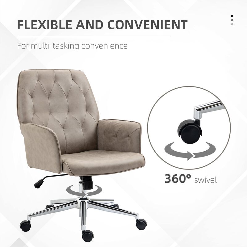 Light Grey Task Seater: Swivel Mid-Back Tufted Linen Desk Chair