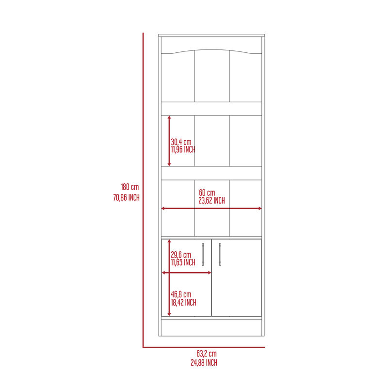 DEPOT E-SHOP Dozza Bookcase, Three Shelves, Double Door Cabinet, Metal Hardware, Light Gray