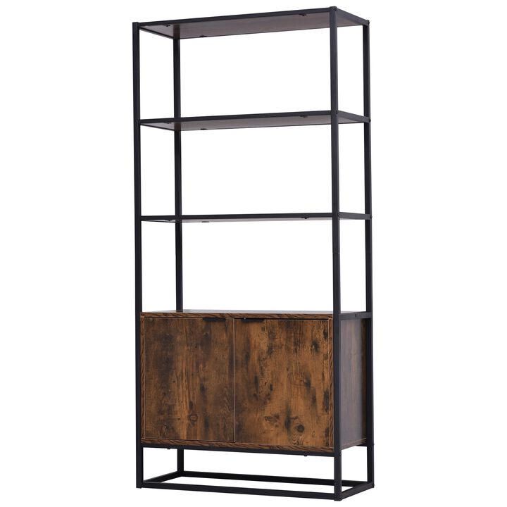 Rustic Brown Organizer: Tall Cabinet with Open Shelves for Living Room