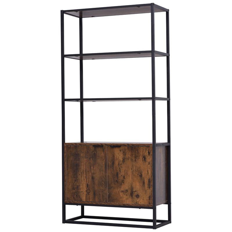 Rustic Brown Organizer: Tall Cabinet with Open Shelves for Living Room