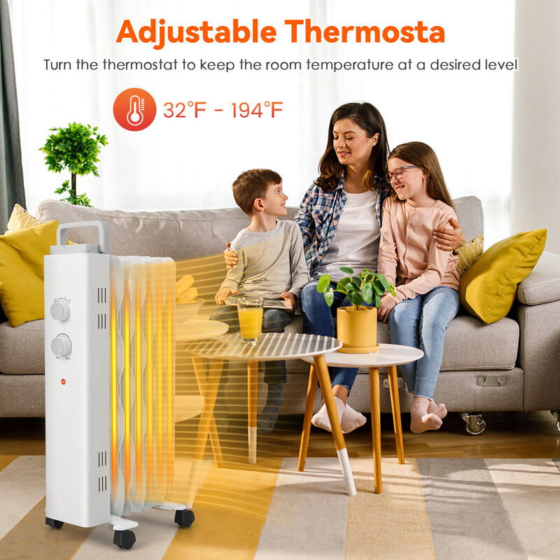 Oil Filled Space Heater with Universal Wheels and 3-Level Heat