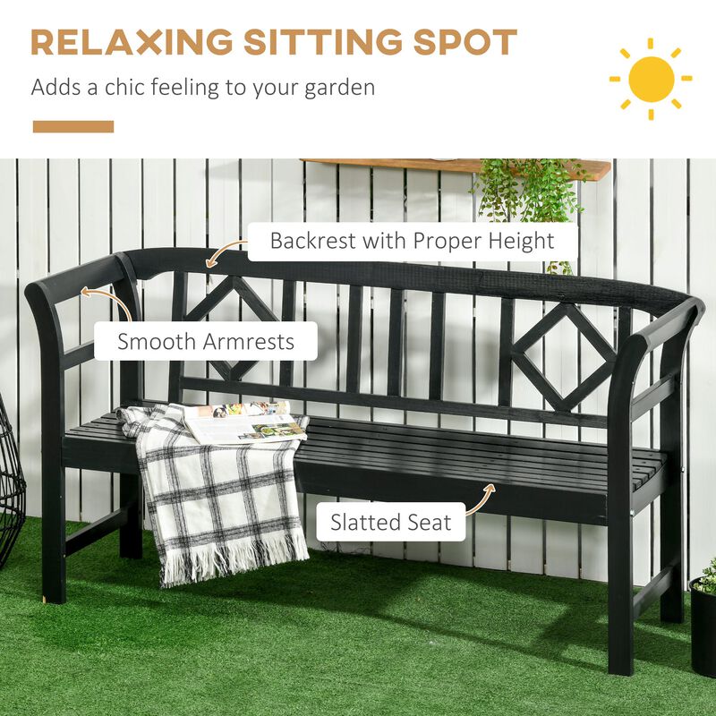 Gray Garden Seating: 3-Seat Wooden Bench with Backrest & Armrests