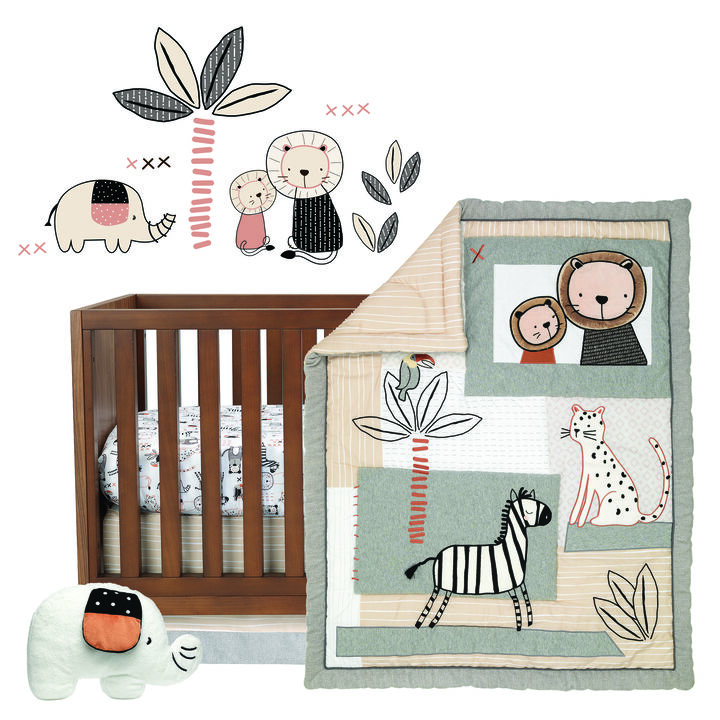 Lambs & Ivy Patchwork Jungle 5-Piece Nursery Baby Crib Bedding Set