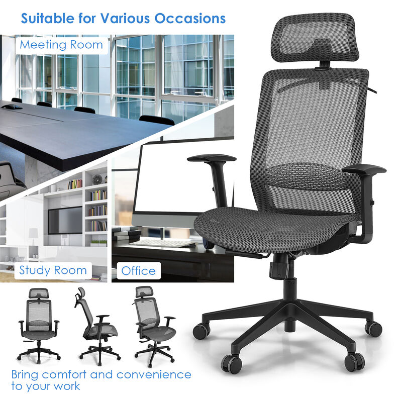 Costway Ergonomic High Back Mesh Office Chair Recliner Task Chair w/Hanger Grey