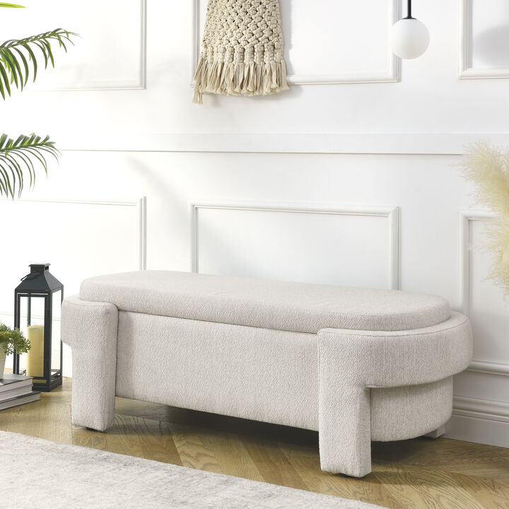 Gewnee Linen Fabric Upholstered Bench,Beige